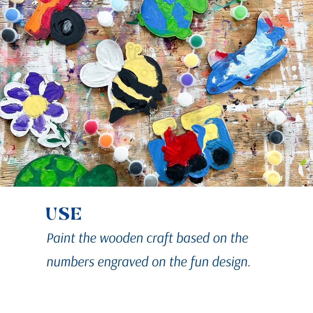 Paint by Numbers Craft Kit for Kids | 5" DIY Painting Kit Wooden Make-and-Take Craft | Parties, Home Activities, & Classrooms (Set of 4 Train)