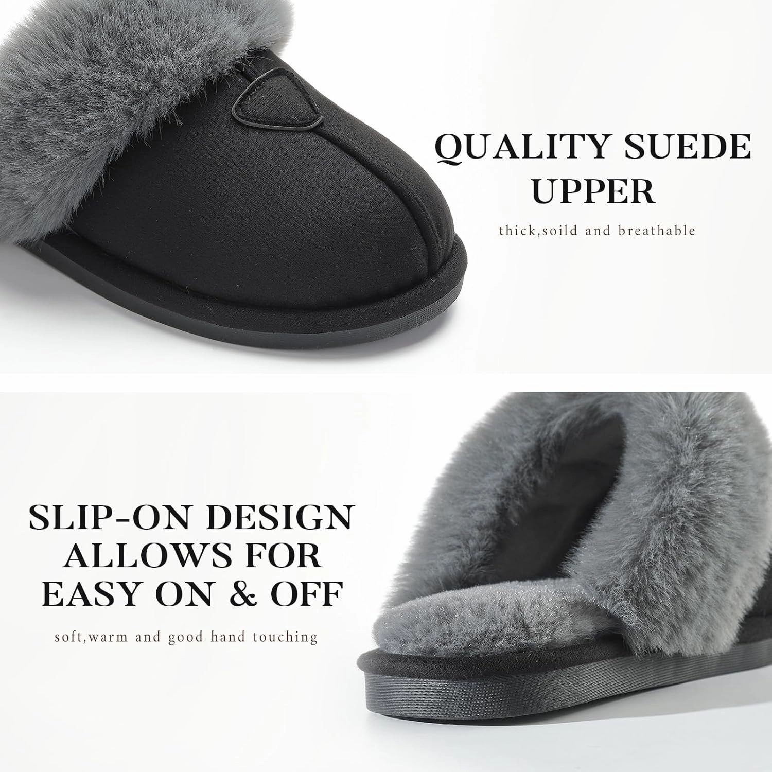 Parlovable Womens Fuzzy Slippers Memory Foam Suede House Slippers Faux Fur Indoor Outdoor Shoes