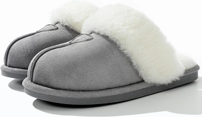 Parlovable Womens Fuzzy Slippers Memory Foam Suede House Slippers Faux Fur Indoor Outdoor Shoes