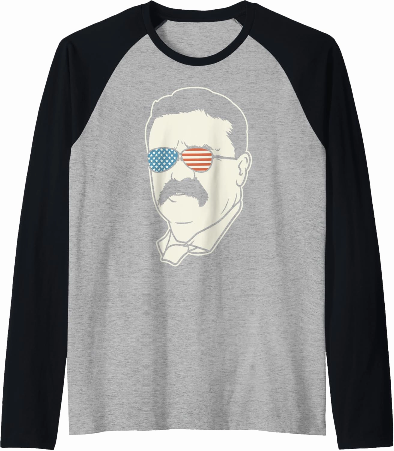 Patriotic Teddy Roosevelt Sunglasses – Rough Rider Design Raglan Baseball Tee