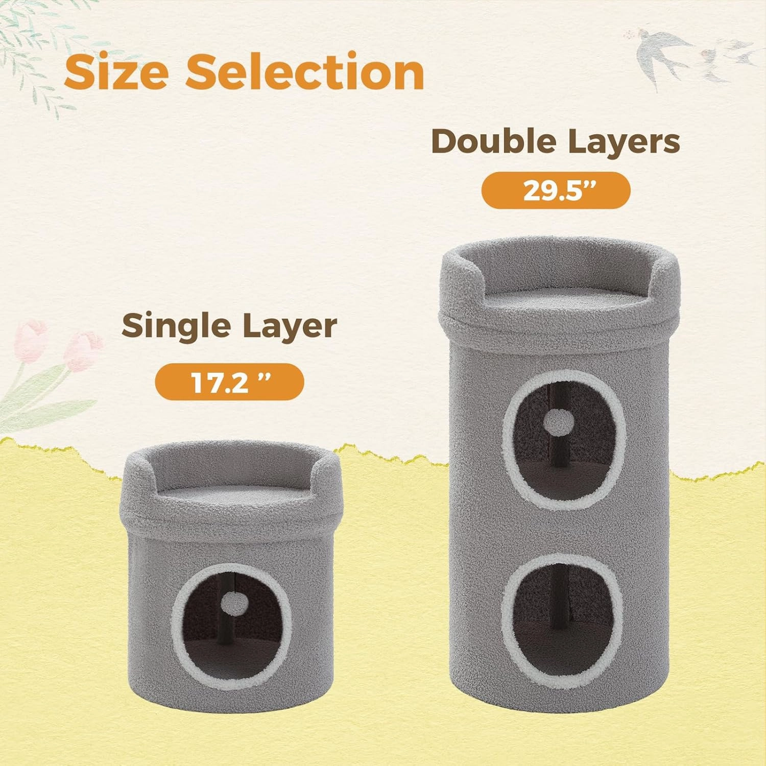 PETEPELA 2-Level Cat Beds for Indoor Cats, Small Cat Tree House with Removable Bed, Cute Cat Cave Hideaway, Indoor Condo for Large Cats, 16X16X29 Inches, Grey