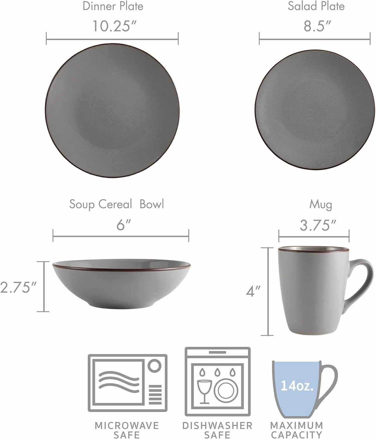 Pfaltzgraff Pierce 16-Piece Dinnerware Set, Service for 4, Gray