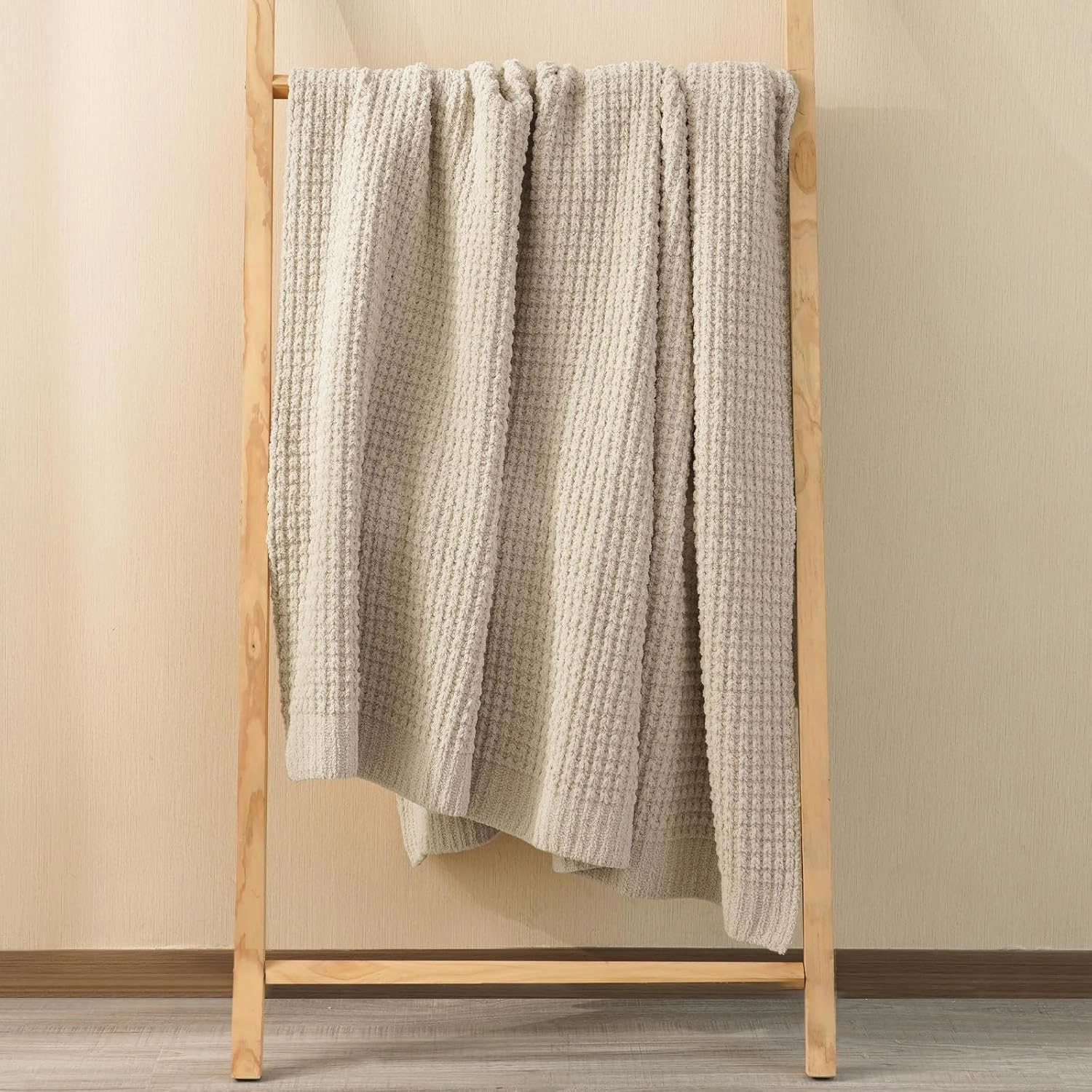 PHF Chenille Waffle Knit Blanket Twin Size- Plush Warm & Cozy 60" x 80" Ultra Soft Blanket- Chunky Fluffy Waffle Bedding for Home Decor - Natural