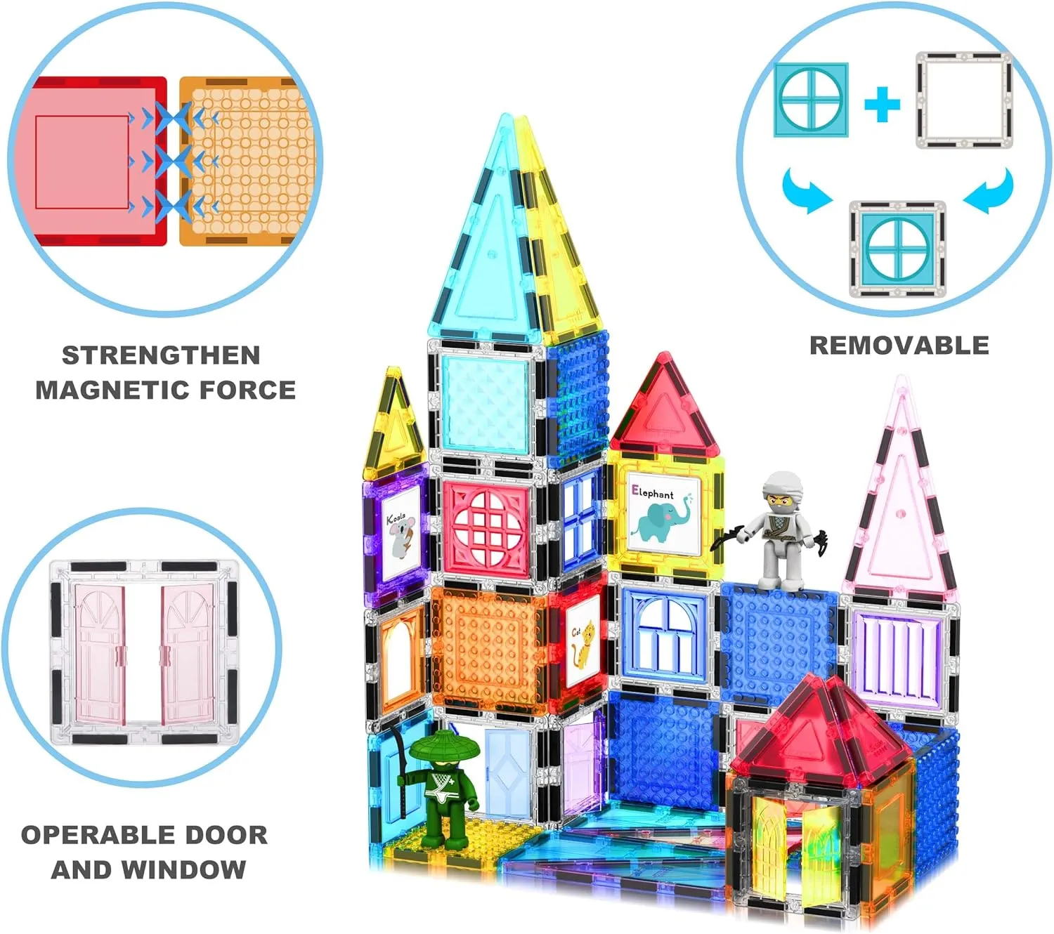 PicassoTiles 100pc Magnet Tile Construction Building Block Set with Carry Case Car Base Magnetic 8pc Characters Whiteboard Markers Idea Book Magnetized Toy Kit Playset Kids STEM Learning Age 3  PB01