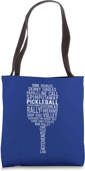 Pickleball Terminology Word Cloud Cute Pickle Ball Paddle Tote Bag