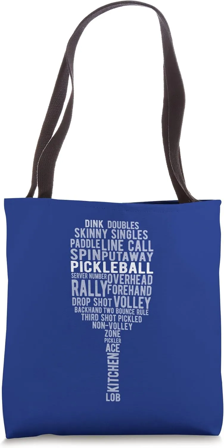 Pickleball Terminology Word Cloud Cute Pickle Ball Paddle Tote Bag