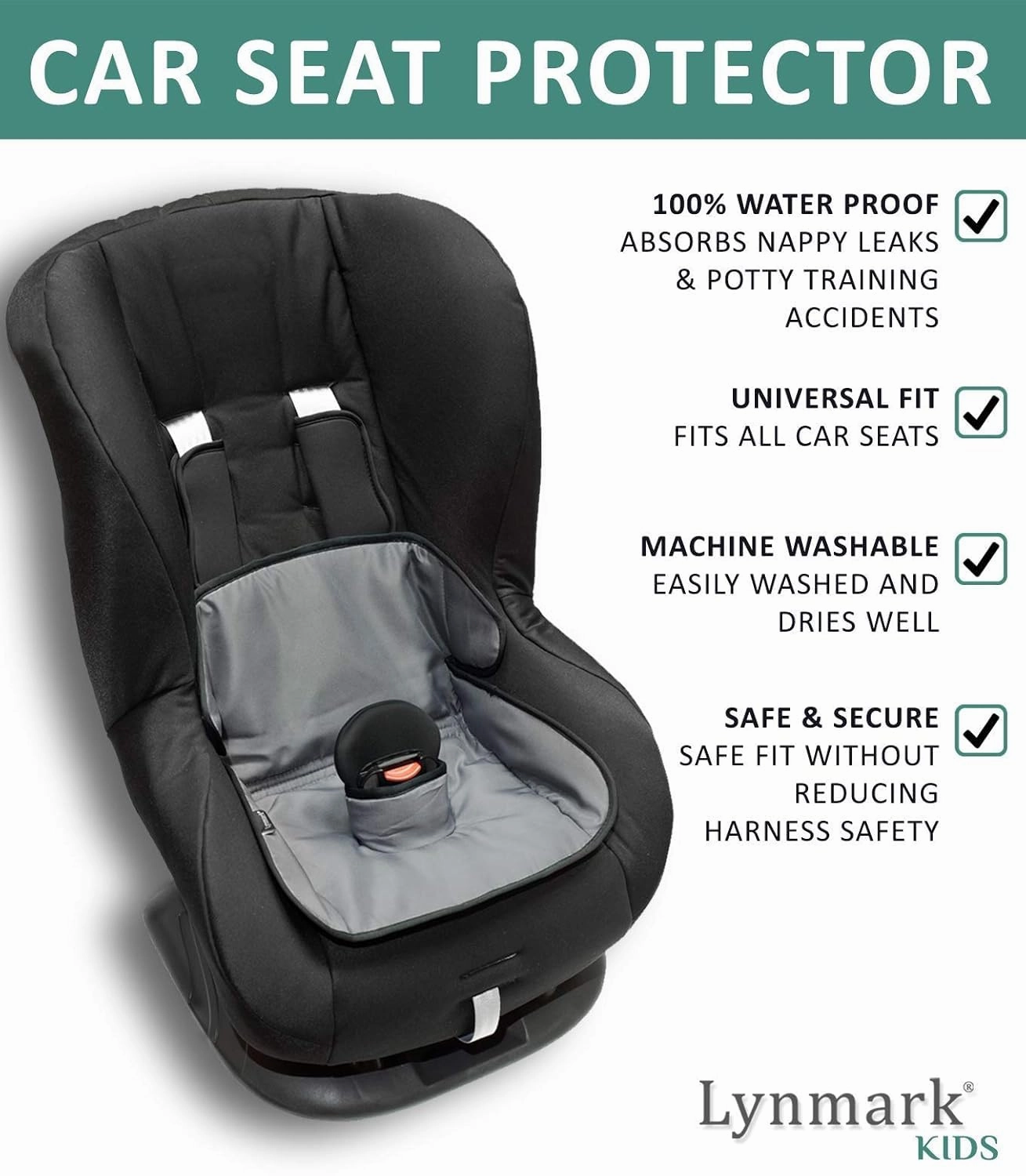 Piddle Pads Car Seat Potty Training Cover - Waterproof Soft Toddler and Baby Car Seat Protector Mat - Travel-Friendly Universal Machine Washable Liner for Spills, Nappy Leaks, Accidents - Grey
