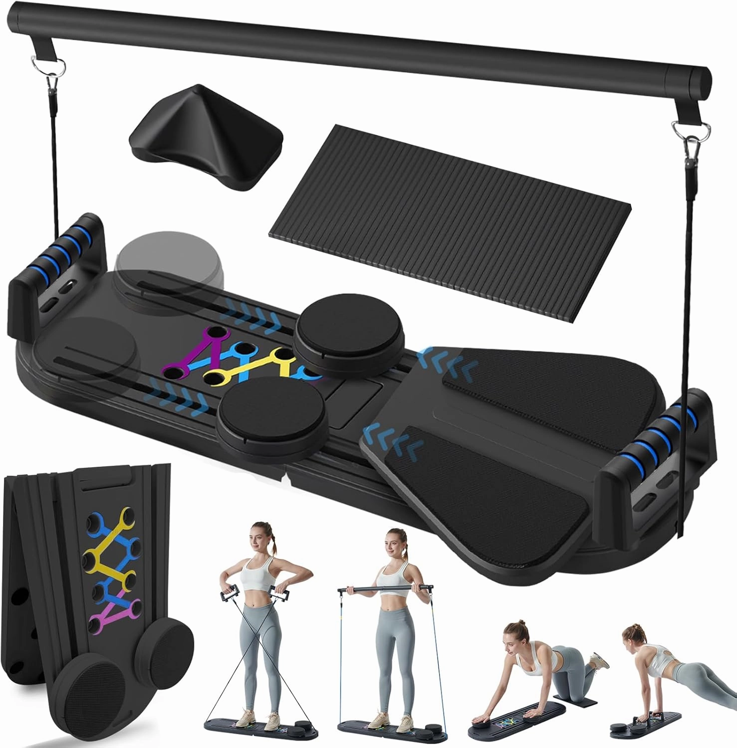 Pilates Board - Pilates Reformer Set, 6 in 1 Pilates Boards for Home Workout, Portable and Foldable Pilates Reformers Machine, Multifunctional Pilates Board for Women