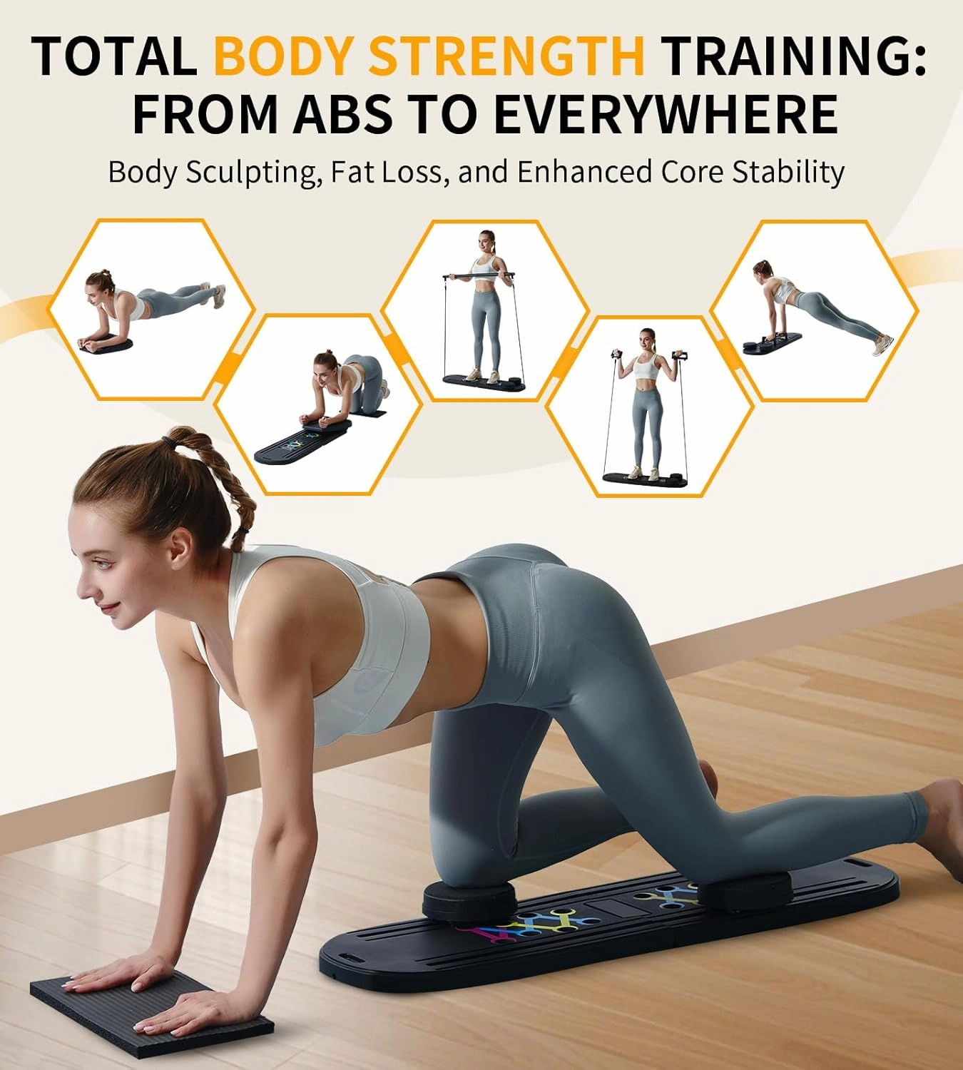 Pilates Board - Pilates Reformer Set, 6 in 1 Pilates Boards for Home Workout, Portable and Foldable Pilates Reformers Machine, Multifunctional Pilates Board for Women