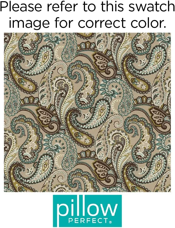 Pillow Perfect Paisley Indoor/Outdoor Accent Throw Pillow, Plush Fill, Weather, and Fade Resistant, Lumbar - 11.5" x 18.5" , Blue/Brown Tamara Quartz, 2 Count (Pack of 1)