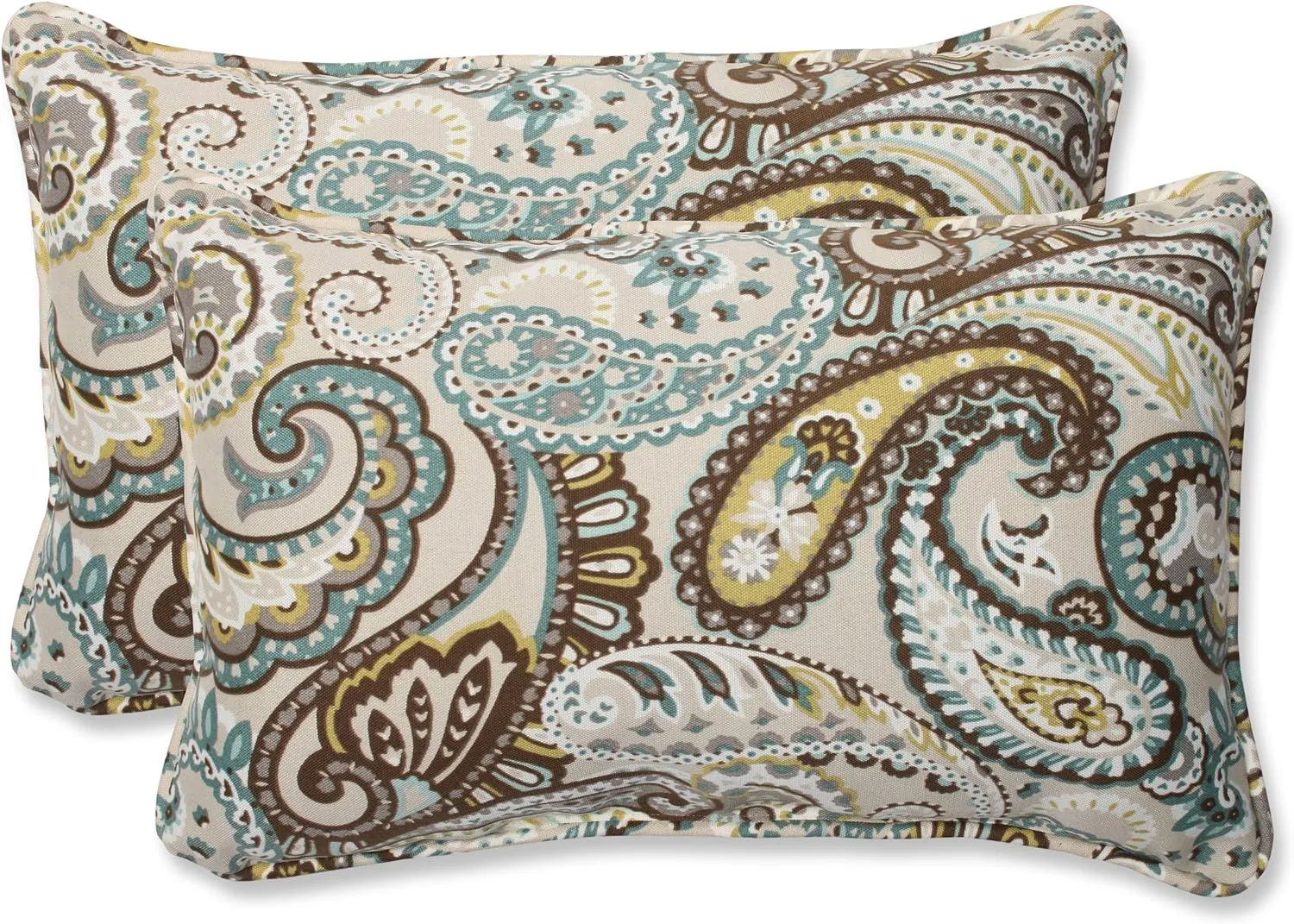 Pillow Perfect Paisley Indoor/Outdoor Accent Throw Pillow, Plush Fill, Weather, and Fade Resistant, Lumbar - 11.5" x 18.5" , Blue/Brown Tamara Quartz, 2 Count (Pack of 1)