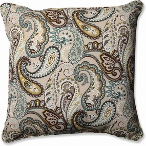 Pillow Perfect Paisley Indoor/Outdoor Accent Throw Pillow, Plush Fill, Weather, and Fade Resistant, Floor - 25" x 25", Blue/Brown Tamara Quartz,