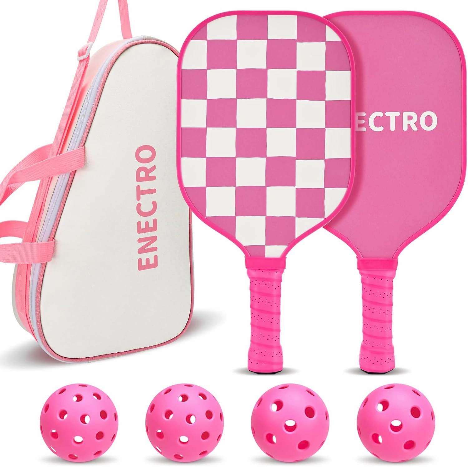 Pink Pickleball Paddles Set of 2, USAPA Approved Fiberglass Pickle Ball Set with 2 Cute Lightweight Pickleball Rackets, 2 Indoor &2 Outdoor Balls, 1 Pickleball Bag for Women, Beginner, Youth