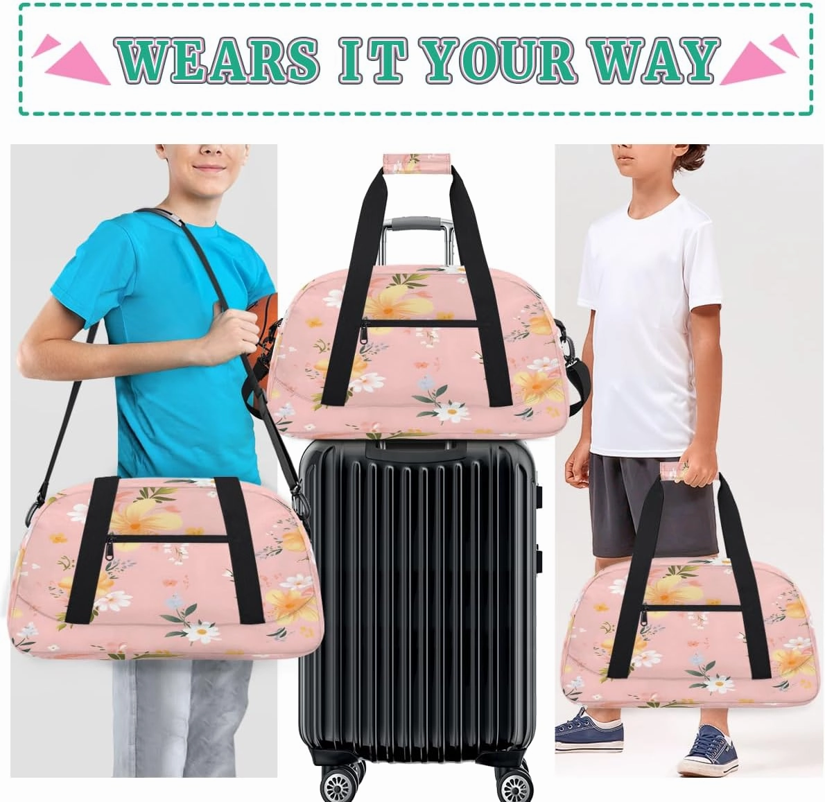 Plants Flowers Kids Overnighter Duffel Bags for Boys, Carry-On Size Sports Gym Bag with Front Zipper Pocket for School Practice or Overnight Travel Weekender Sleepover Tote Bag