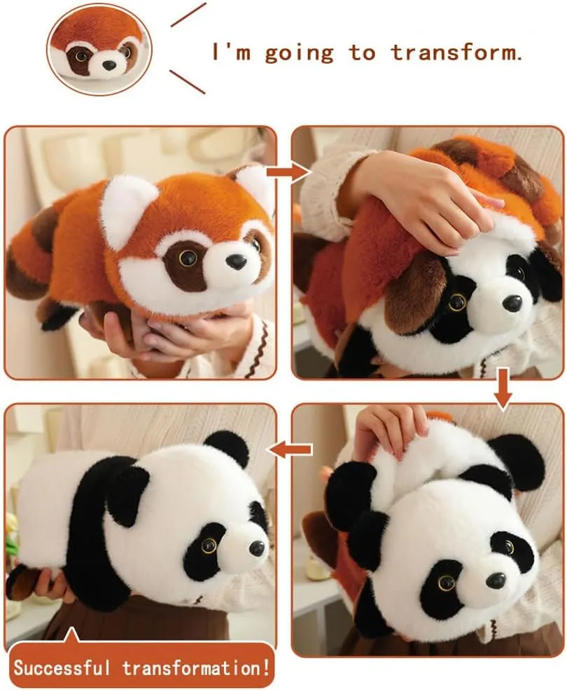 Plush Red Panda Turn Panda Stuffed Animal Plush Pillow, 19.6 inch Cute 2 in 1 Red Panda Plush Doll Soft Panda Plush Pillow Toy for Kids Adults