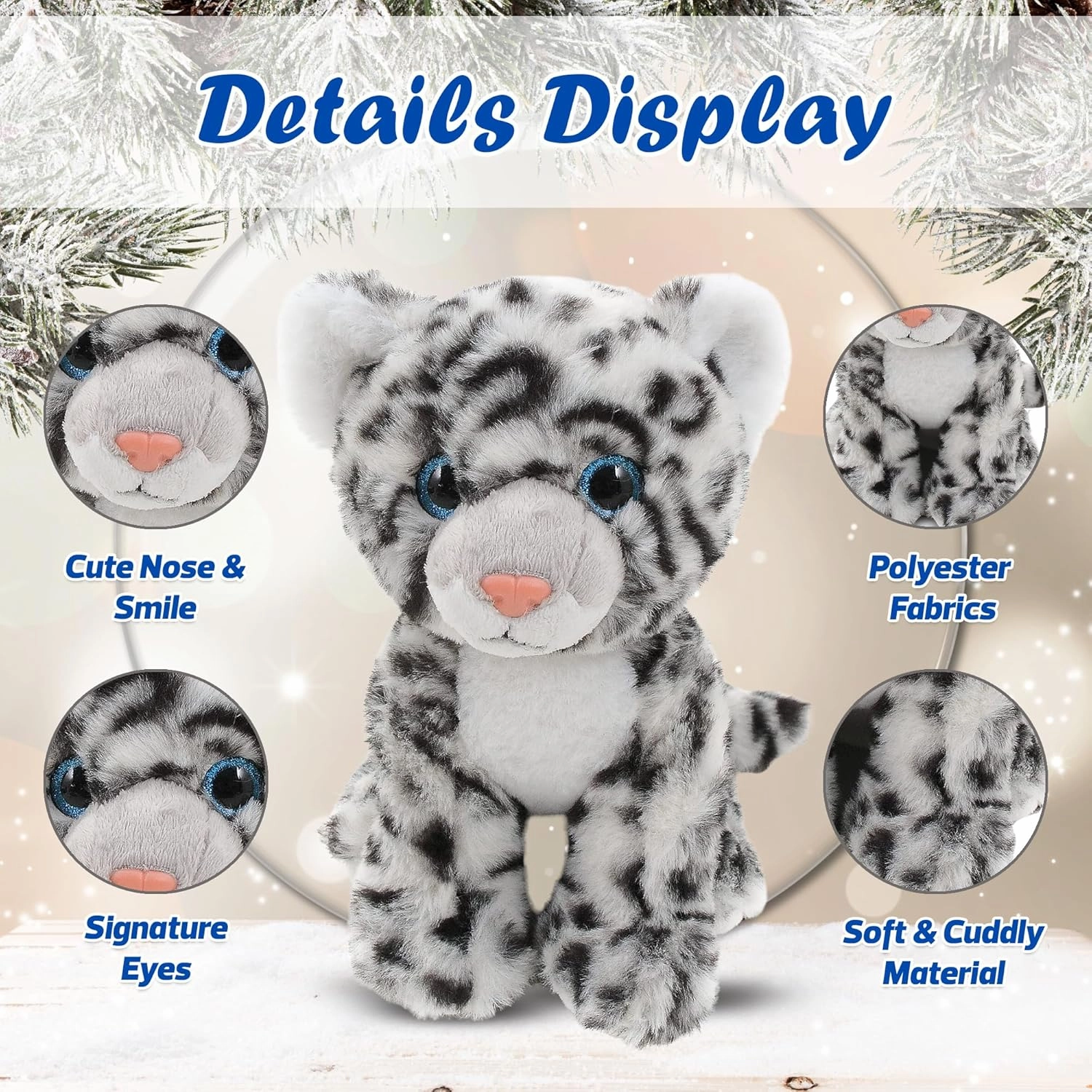 Plushland 10 Inch Snow Leopard Stuffed Animal Plush Toy,Cuddles Toy Best Gift for Kids,Home and Car Decor (Snow Leopard)