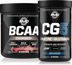 PMD Sports CG5 - Premium Creatine and L-Glutamine Powder (60 Servings) & PMD Sports BCAA Charged Amino Acids for Enhanced Recovery – Cherry Limeade (30 Servings)