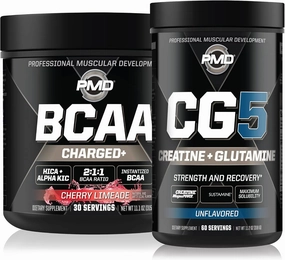 PMD Sports CG5 - Premium Creatine and L-Glutamine Powder (60 Servings) & PMD Sports BCAA Charged Amino Acids for Enhanced Recovery – Cherry Limeade (30 Servings)