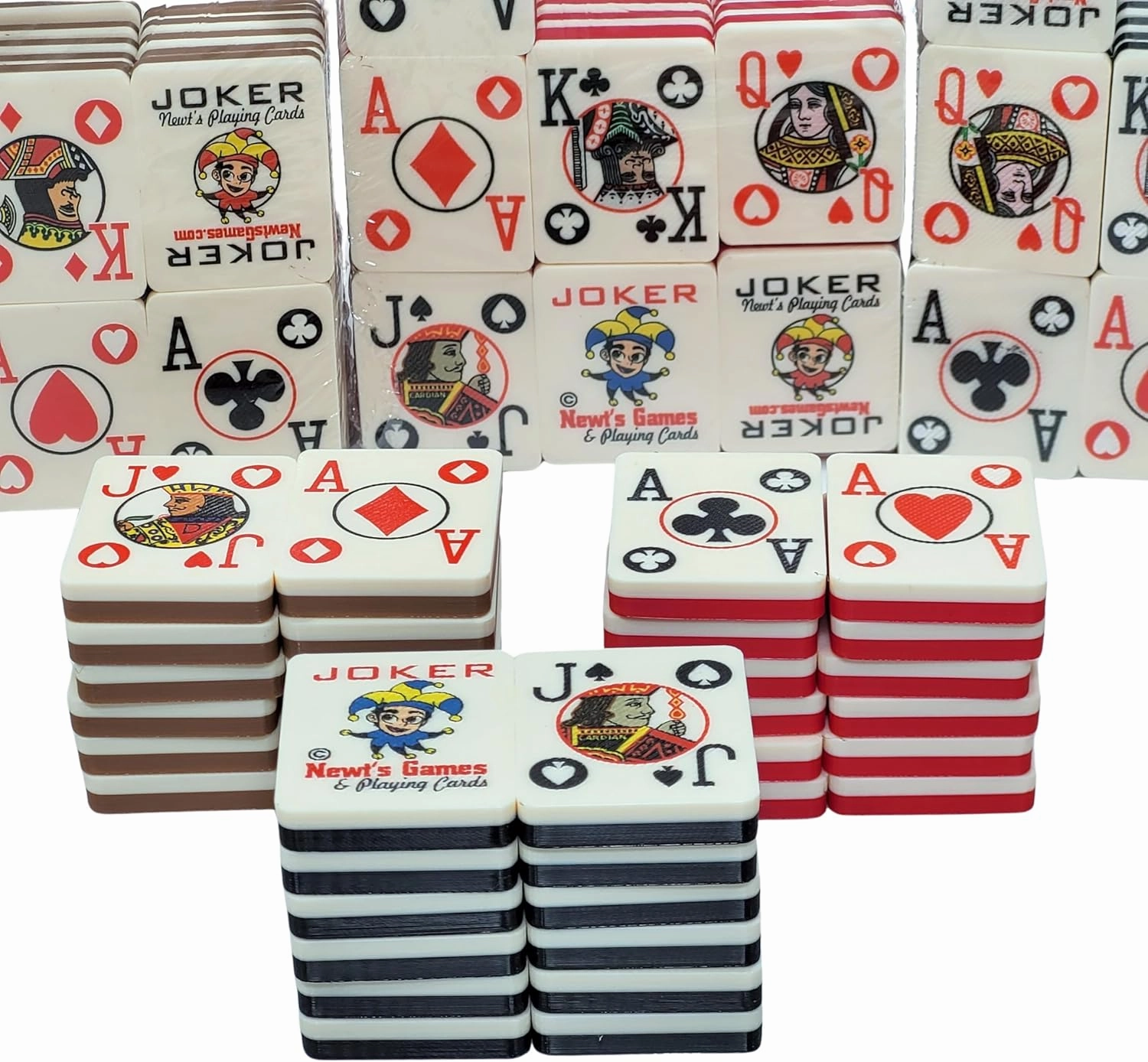 Poker Playing Cards on Plastic Tiles - Standard Deck of 52 Cards w/2 Jokers. Red, Black or Brown Back Two-Tone. Cardian Brand