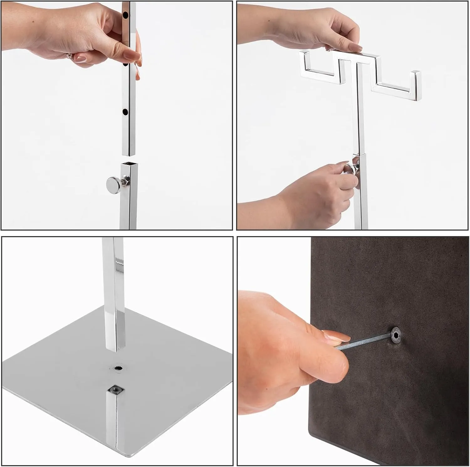 Polmart Countertop Adjustable Double-Hanger Display Stand for Hangbag, Wreath and Crafts, Silver