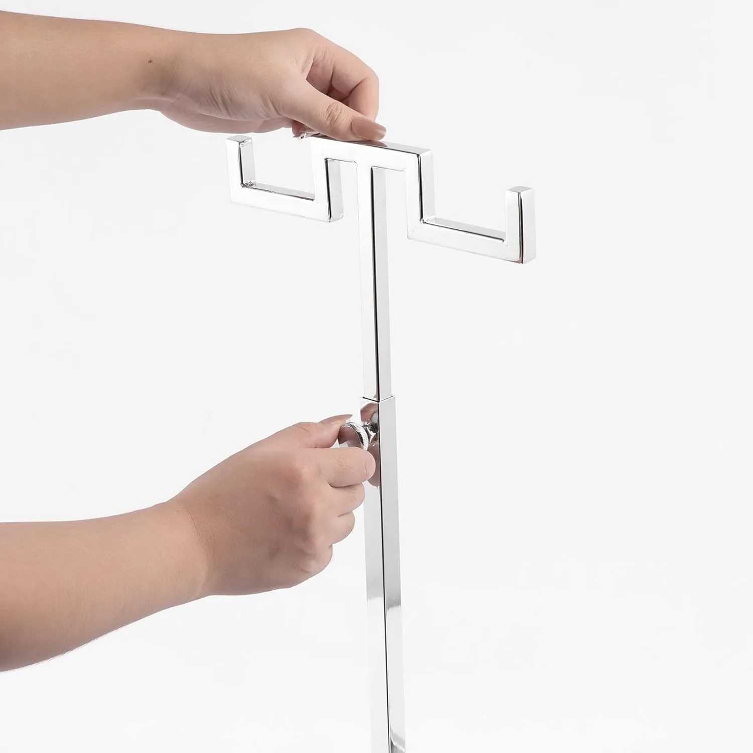 Polmart Countertop Adjustable Double-Hanger Display Stand for Hangbag, Wreath and Crafts, Silver