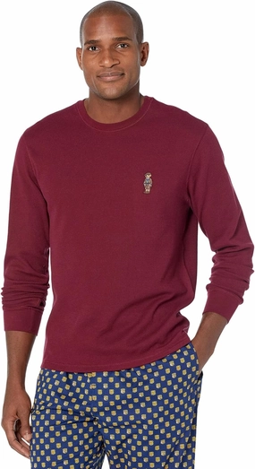 Polo Ralph Lauren Polo Bear Midweight Waffle Long Sleeve Sleepwear Crew Classic Wine Heritage Icon Bear SM
