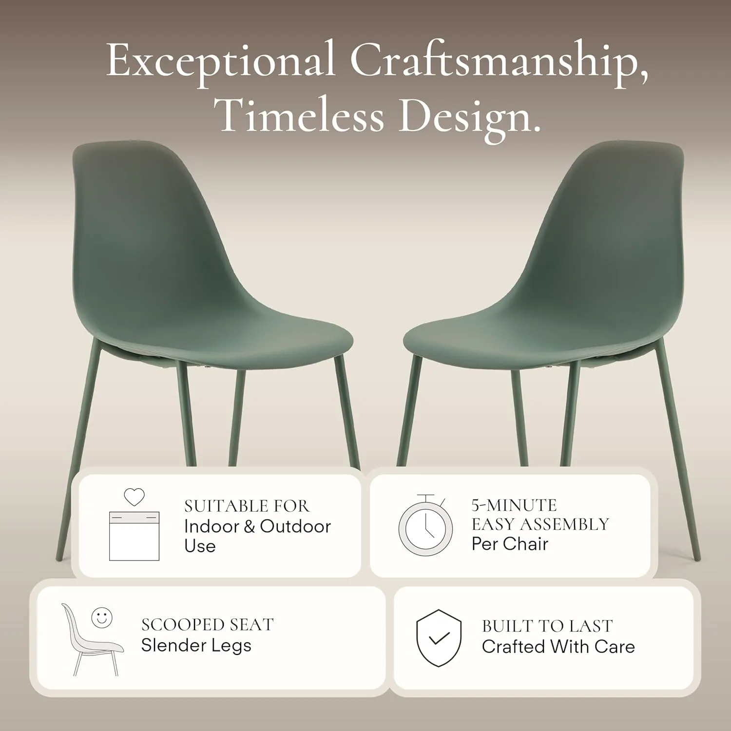 POLY & BARK Isla Modern Kitchen Chairs Set of 4 - Plastic Dining Chair with Metal Legs - Quick Assembly Simple Cafe Chairs Plastic for Indoor or Outdoor - Pistachio Green