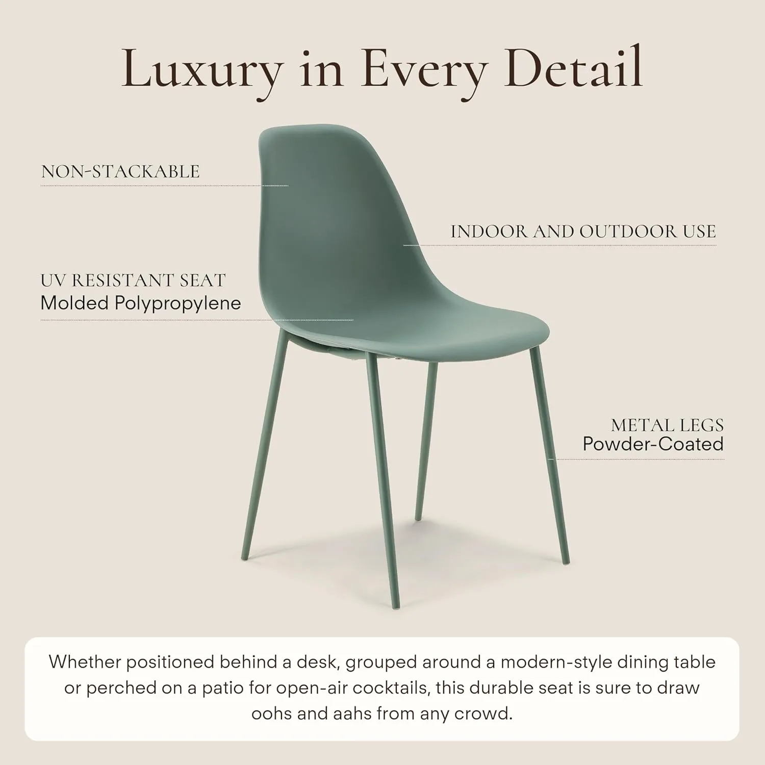POLY & BARK Isla Modern Kitchen Chairs Set of 4 - Plastic Dining Chair with Metal Legs - Quick Assembly Simple Cafe Chairs Plastic for Indoor or Outdoor - Pistachio Green