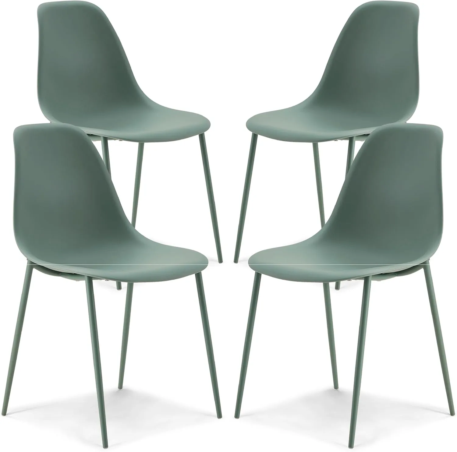POLY & BARK Isla Modern Kitchen Chairs Set of 4 - Plastic Dining Chair with Metal Legs - Quick Assembly Simple Cafe Chairs Plastic for Indoor or Outdoor - Pistachio Green