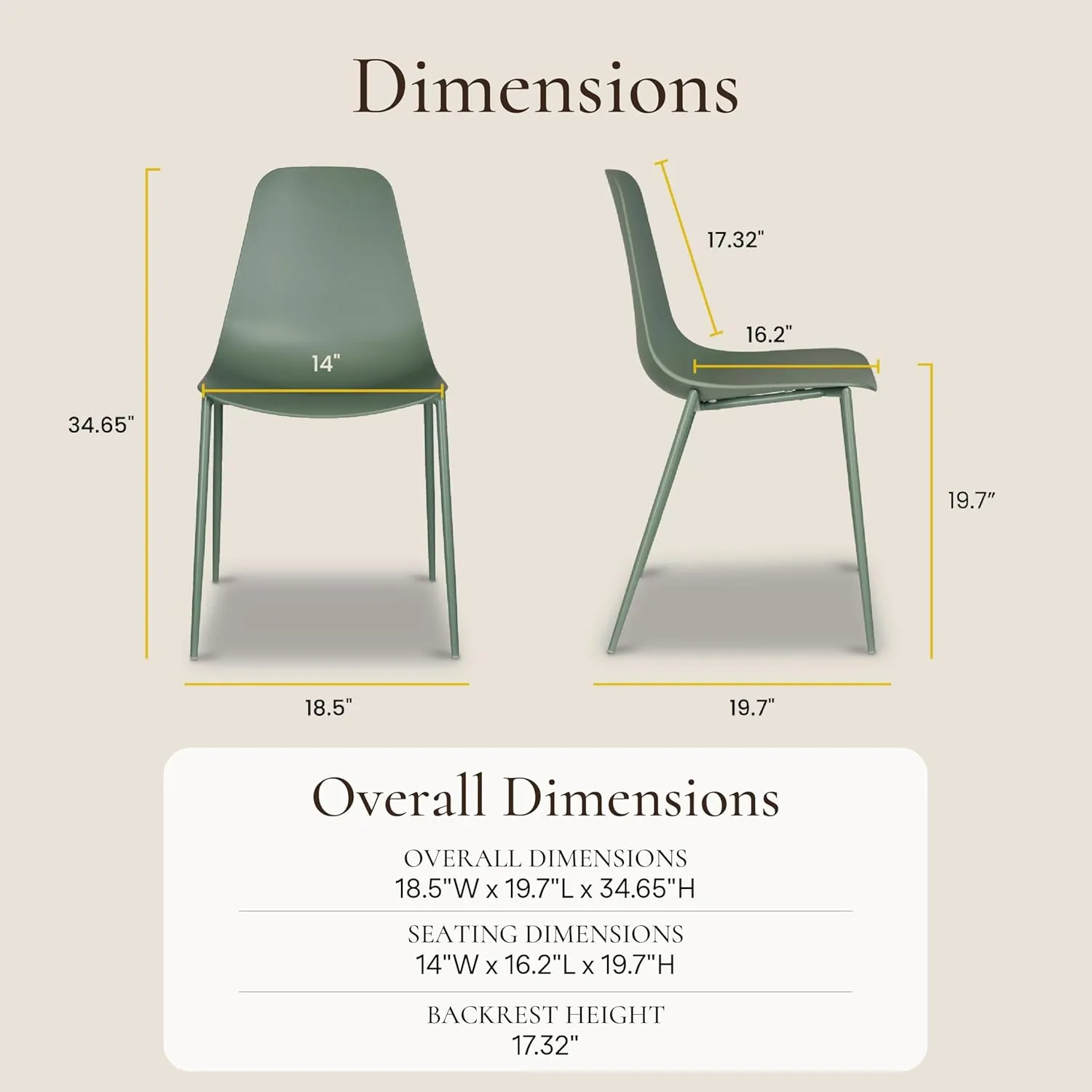 POLY & BARK Isla Modern Kitchen Chairs Set of 4 - Plastic Dining Chair with Metal Legs - Quick Assembly Simple Cafe Chairs Plastic for Indoor or Outdoor - Pistachio Green