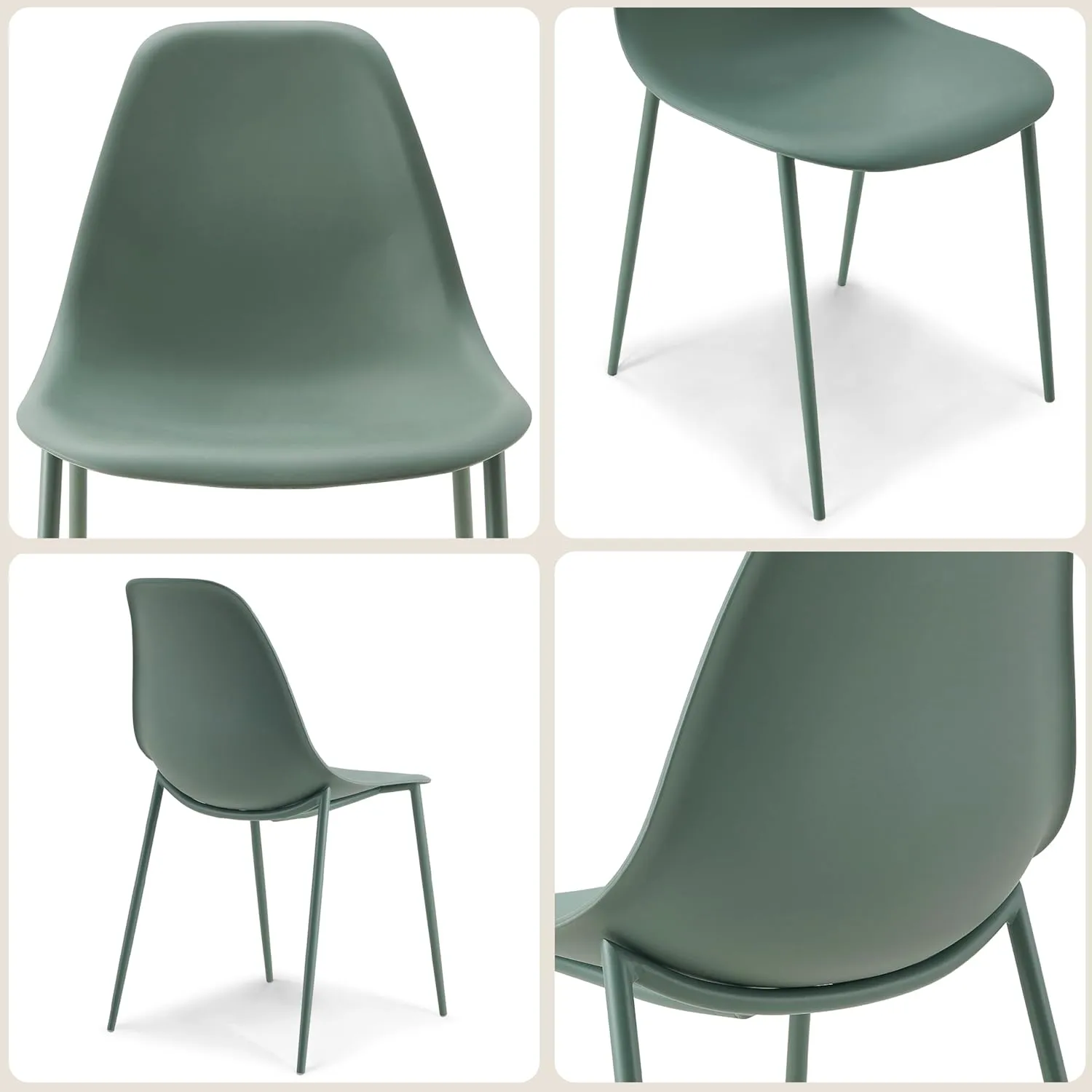 POLY & BARK Isla Modern Kitchen Chairs Set of 4 - Plastic Dining Chair with Metal Legs - Quick Assembly Simple Cafe Chairs Plastic for Indoor or Outdoor - Pistachio Green