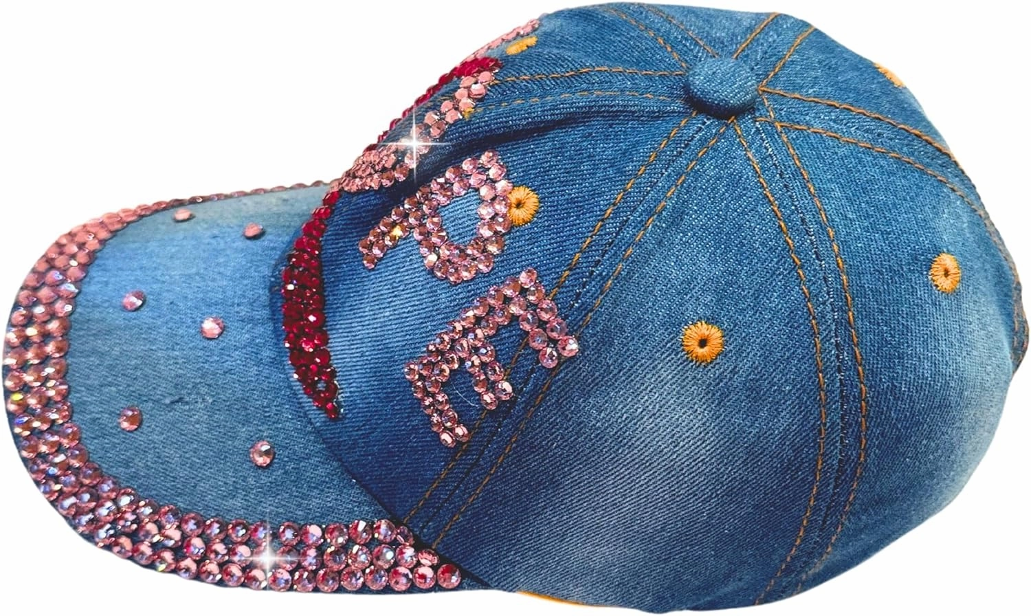 Popfizzy Bedazzled Hat for Women, Rhinestone Denim Hat, Fun Adult Bling Hats, Birthday Gifts for Women, Adjustable, One Size