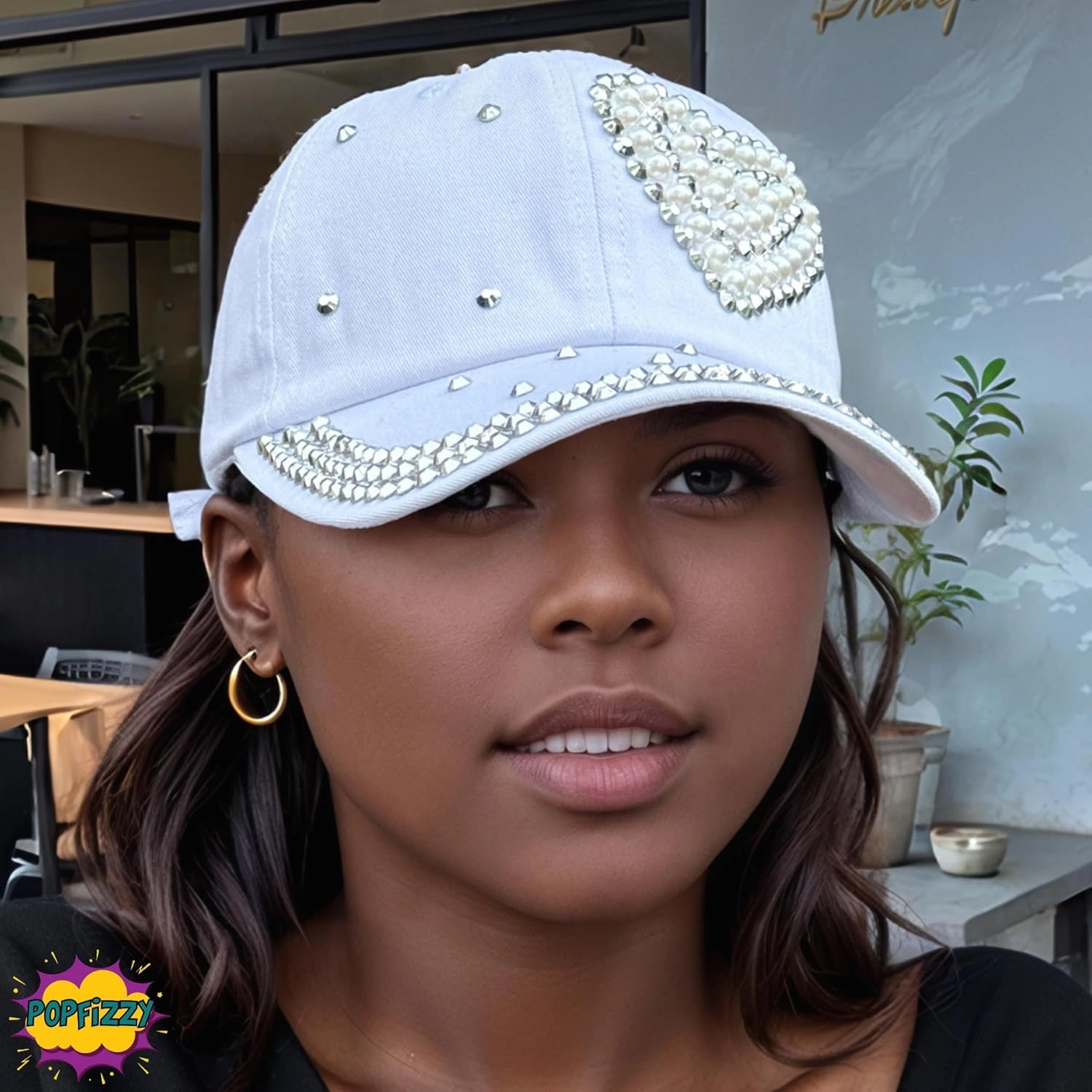 Popfizzy Bedazzled Hat for Women, Rhinestone Denim Hat, Fun Adult Bling Hats, Birthday Gifts for Women, Adjustable, One Size