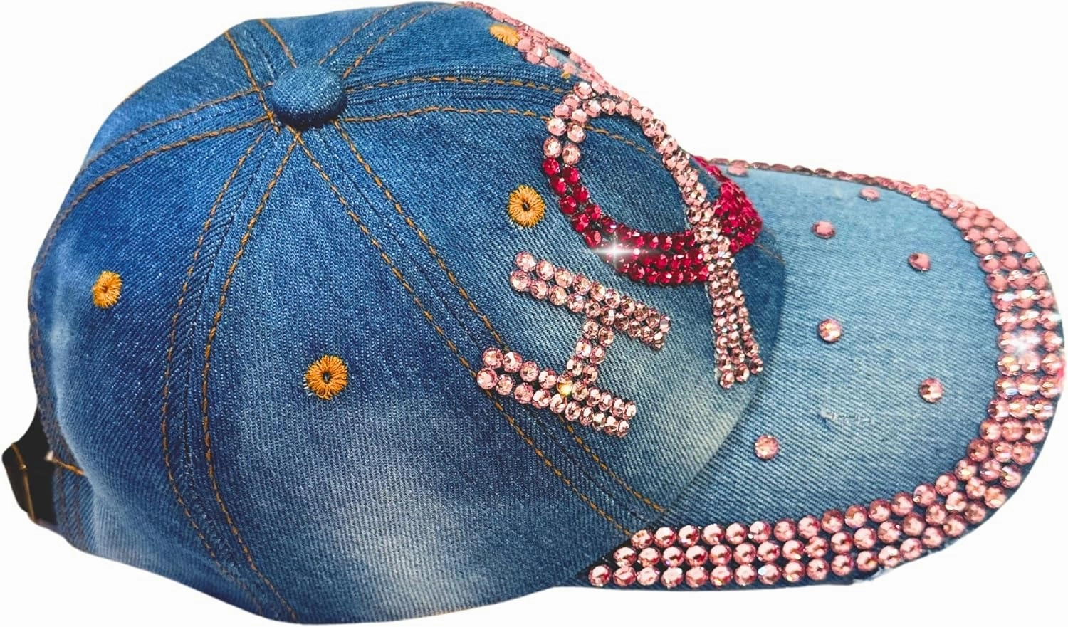 Popfizzy Bedazzled Hat for Women, Rhinestone Denim Hat, Fun Adult Bling Hats, Birthday Gifts for Women, Adjustable, One Size