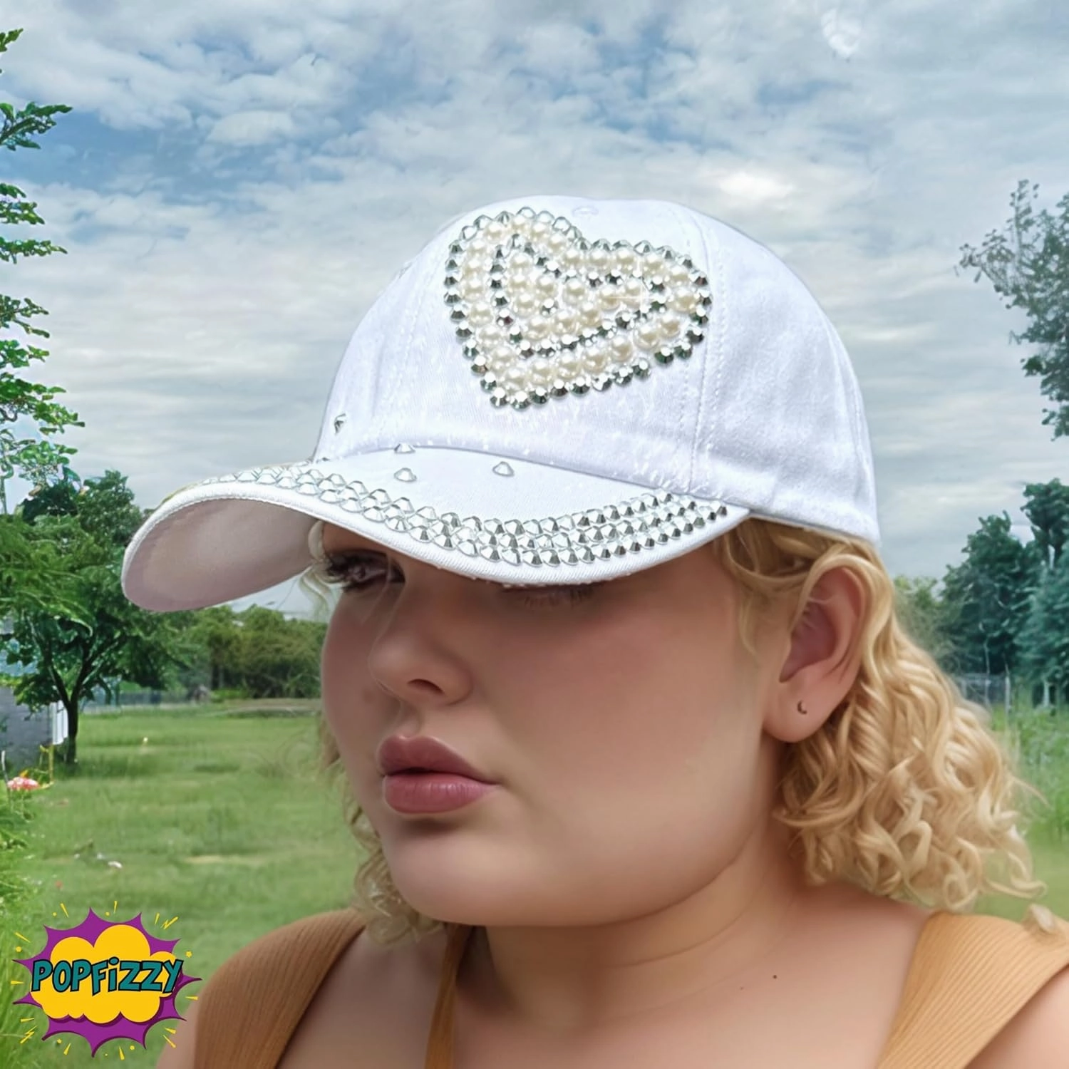 Popfizzy Bedazzled Hat for Women, Rhinestone Denim Hat, Fun Adult Bling Hats, Birthday Gifts for Women, Adjustable, One Size