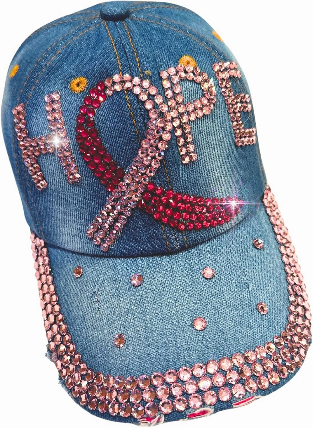 Popfizzy Bedazzled Hat for Women, Rhinestone Denim Hat, Fun Adult Bling Hats, Birthday Gifts for Women, Adjustable, One Size