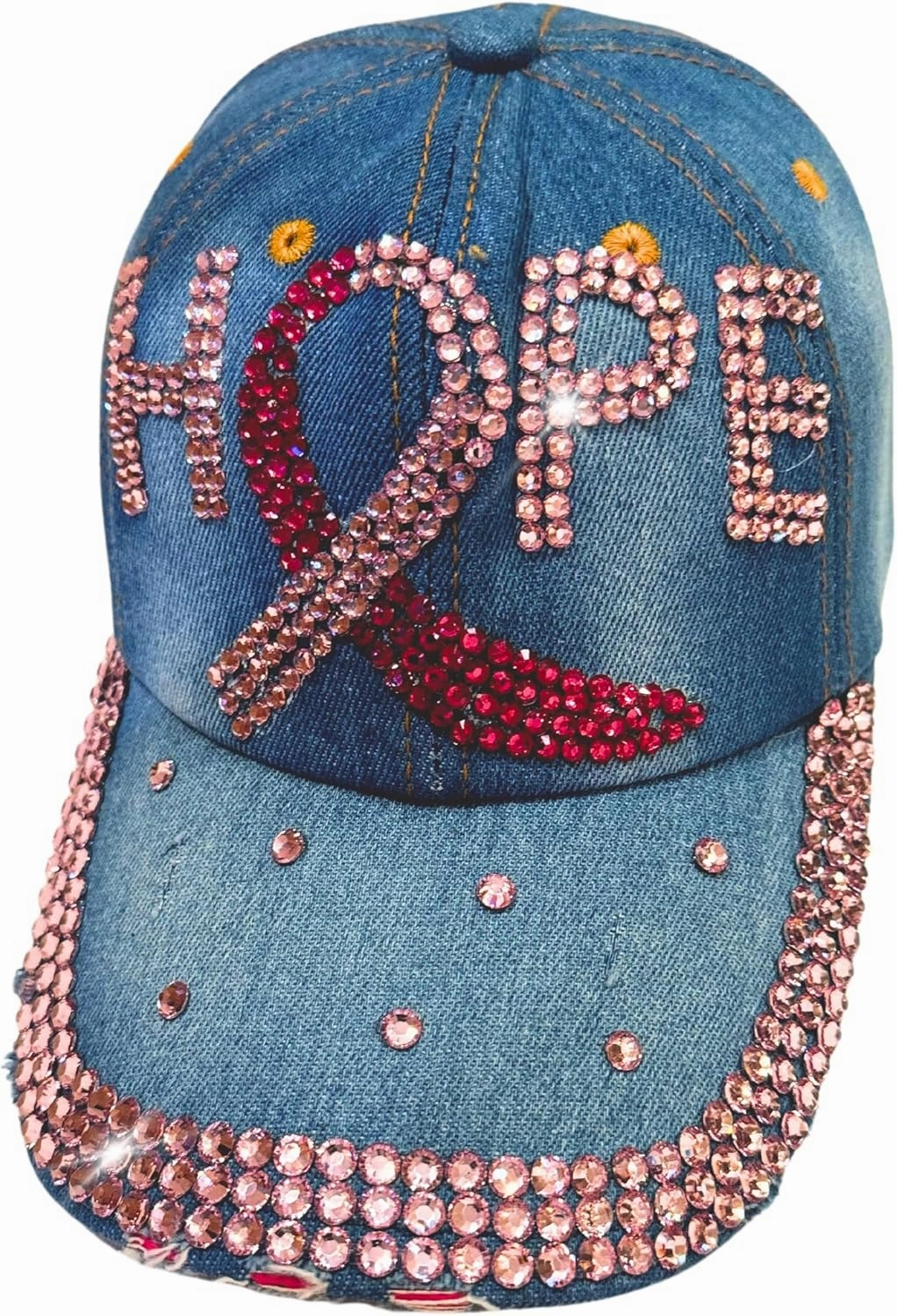 Popfizzy Bedazzled Hat for Women, Rhinestone Denim Hat, Fun Adult Bling Hats, Birthday Gifts for Women, Adjustable, One Size