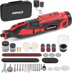 POPULO 12V Cordless Rotary Tool Kit, 5 Variable Speeds, Max Load Speed up to 32000RPM, Powerful Engraver, Sander, Polisher, 114 Easy Change Accessories and Shield,Craft Tool for Handmade and DIY