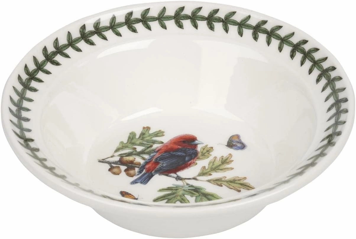 Portmeirion Botanic Garden Birds Oatmeal Bowl - Scarlet Tanager, 6.5" Earthenware Tableware - Dishwasher & Microwave Safe, Vintage-Inspired Made in the UK - Mix & Match Gift Collection