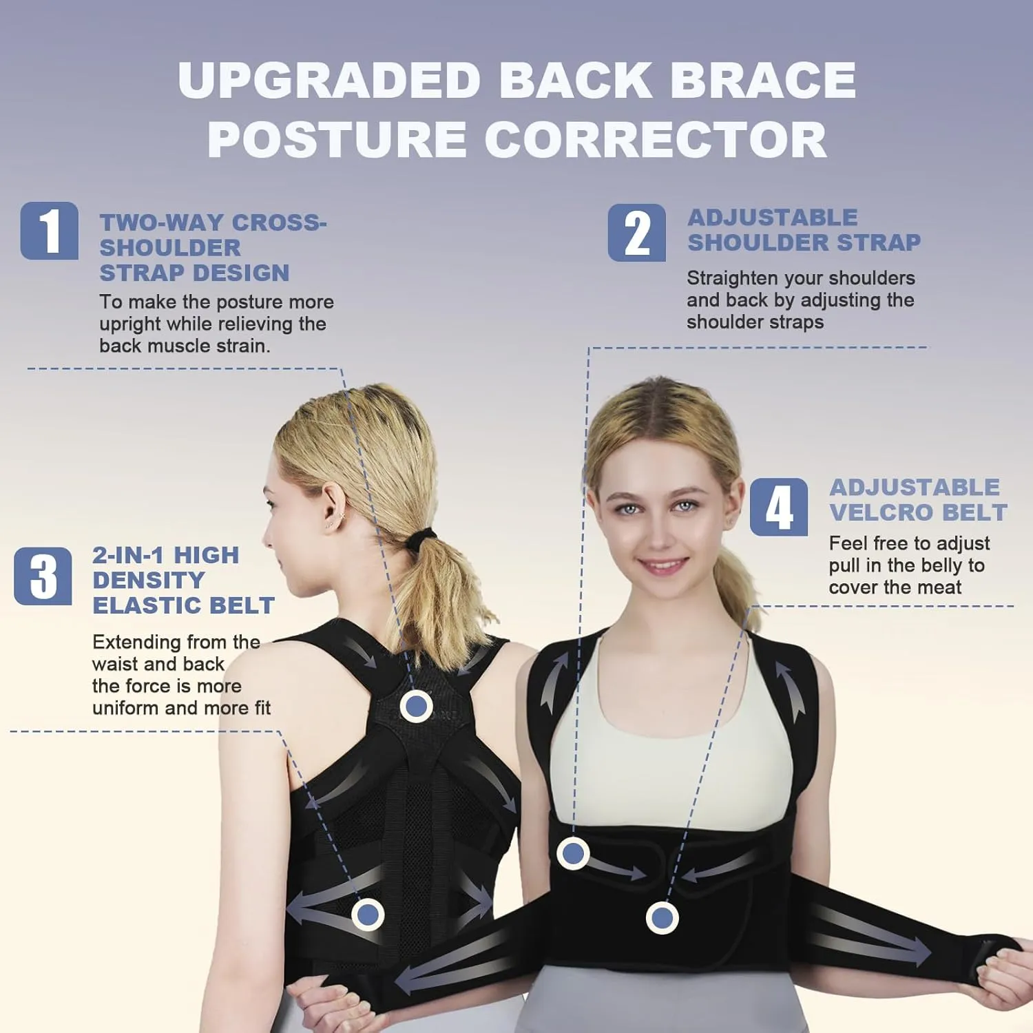Posture Corrector for Women and Men Upgraded Back Brace, Adjustable Full Back Support for Upper and Lower Back Pain Relief, Shoulder Straightener for Hunchback, Scoliosis, Lumbar, Spine (Black, Large)