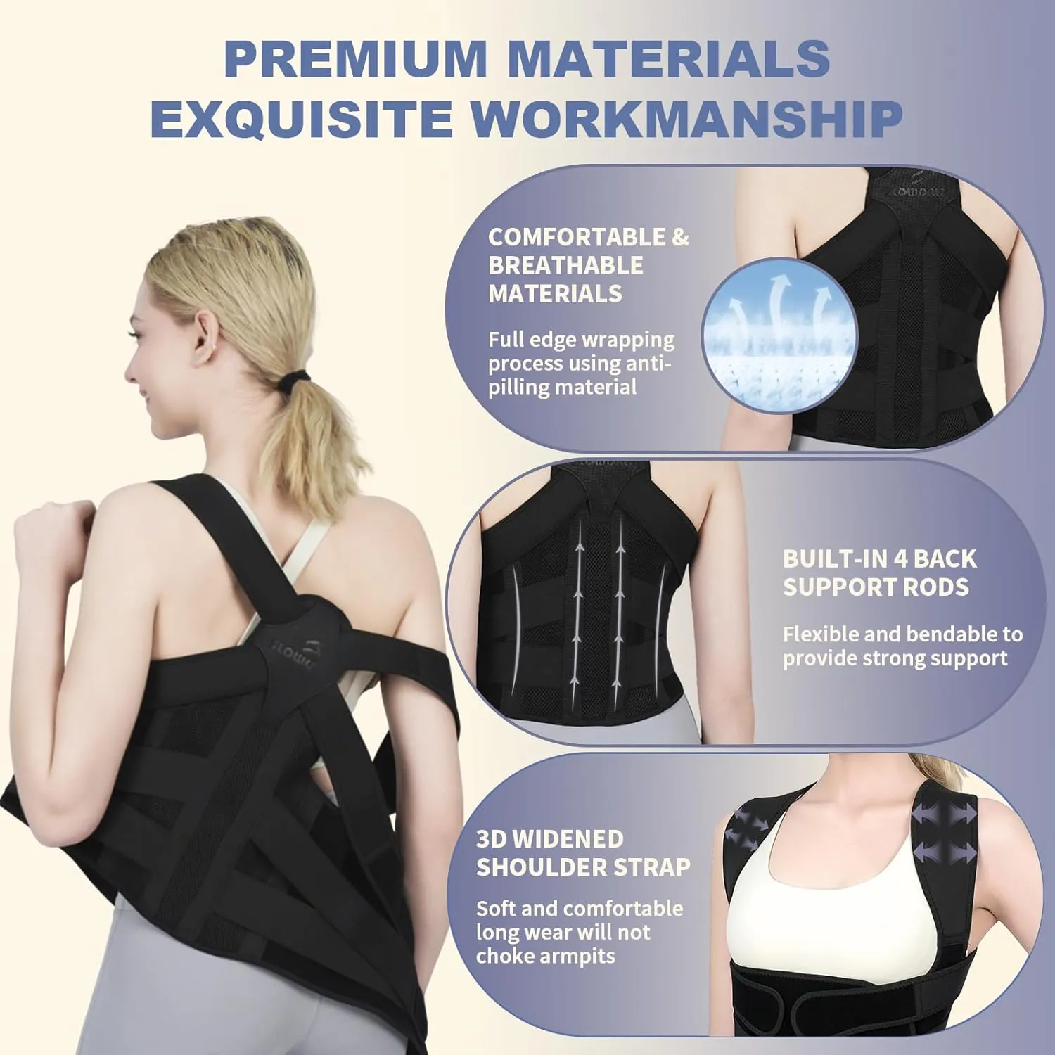 Posture Corrector for Women and Men Upgraded Back Brace, Adjustable Full Back Support for Upper and Lower Back Pain Relief, Shoulder Straightener for Hunchback, Scoliosis, Lumbar, Spine (Black, Large)