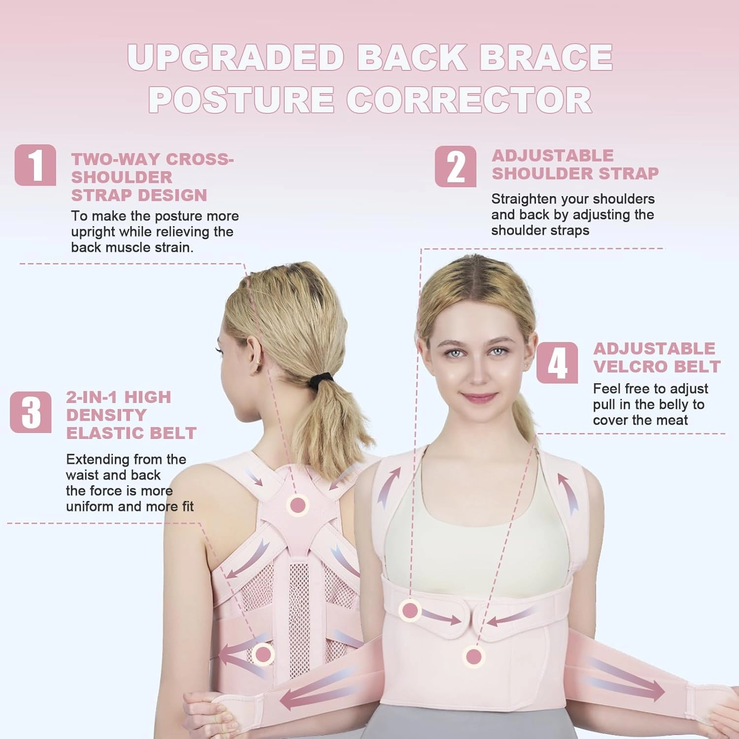 Posture Corrector for Women and Men Upgraded Back Brace, Adjustable Full Back Support for Upper and Lower Back Pain Relief, Shoulder Straightener for Hunchback, Scoliosis, Lumbar, Spine (Pink, Small)