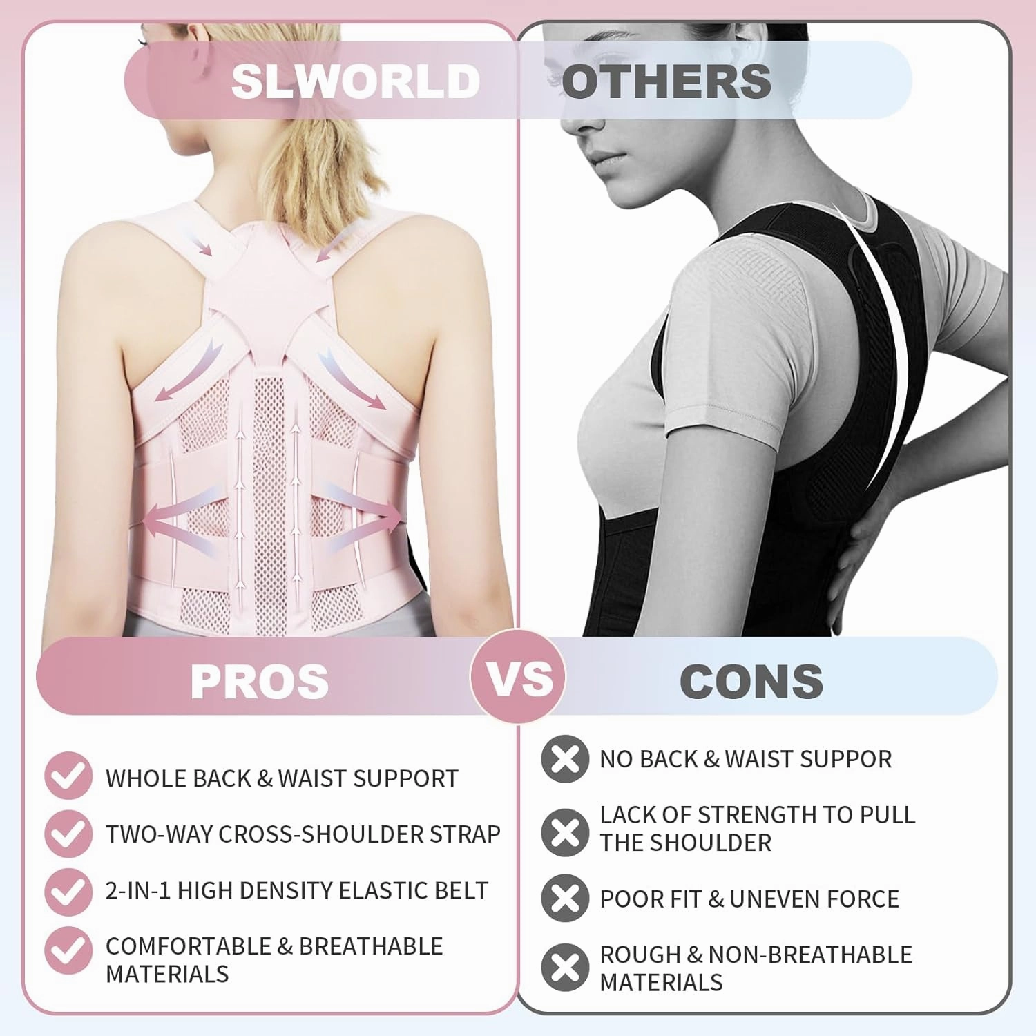 Posture Corrector for Women and Men Upgraded Back Brace, Adjustable Full Back Support for Upper and Lower Back Pain Relief, Shoulder Straightener for Hunchback, Scoliosis, Lumbar, Spine (Pink, Small)