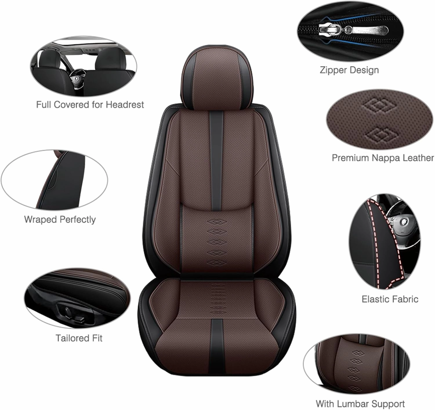 Premium Leather Seat Covers for Mercury Sable 2000-2009,Car Seat Covers Front Set,Waterproof Car Seat Protectors with Airbag,Comfort Interior Cover Seats for Cars(Black Brown,Pillows)