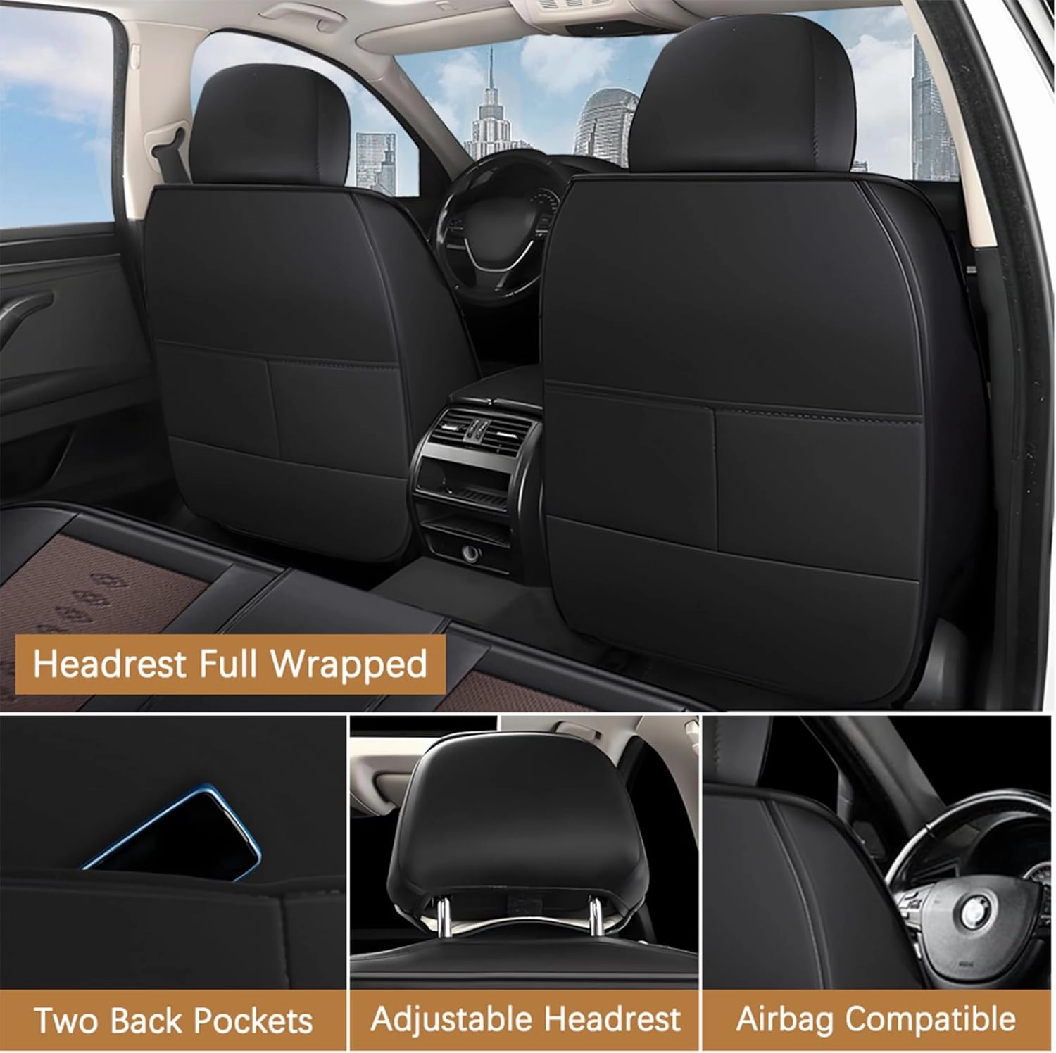 Premium Leather Seat Covers for Mercury Sable 2000-2009,Car Seat Covers Front Set,Waterproof Car Seat Protectors with Airbag,Comfort Interior Cover Seats for Cars(Black Brown,Pillows)
