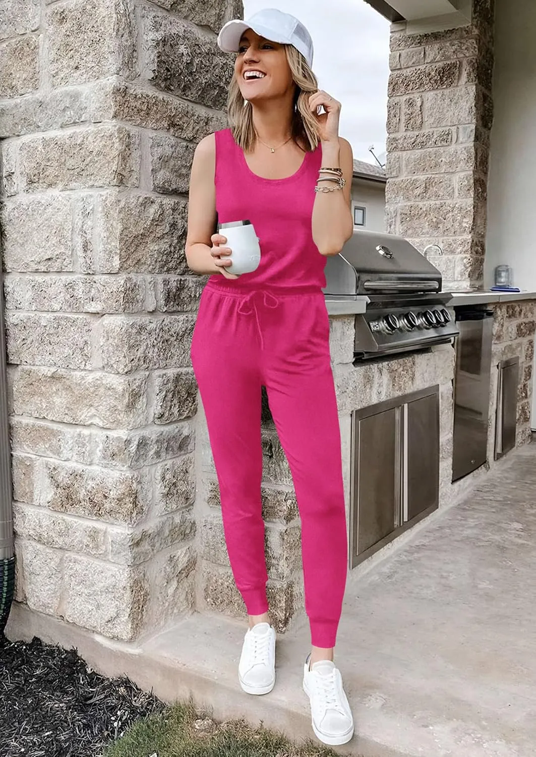 PRETTYGARDEN Women's Two Piece Outfit Sets Casual Summer Sleeveless Crewneck Tops and Sweatpants Active Tracksuit Lounge Wear