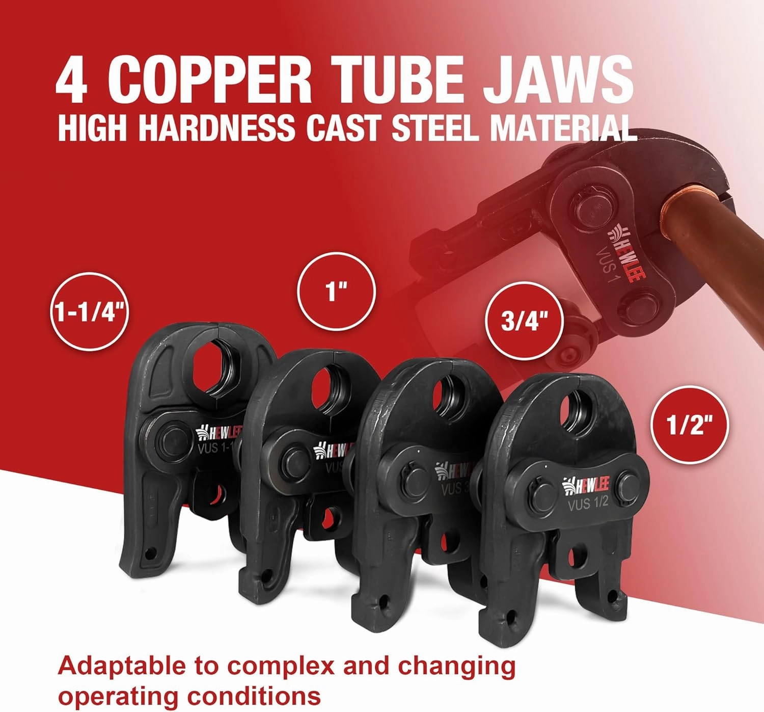 Pro Press Copper Crimper Propress Tool with 4 Jaws 1/2", 3/4", 1",1-1/4", Battery Powered Crimping Tool 42KN for US Standard Copper Pipe or Stainless Steel Tube, Suitable for Plumber(HZT-50B)