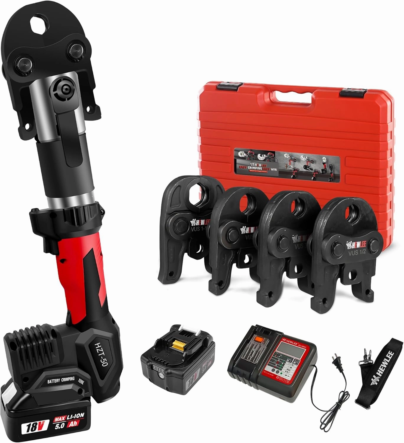 Pro Press Copper Crimper Propress Tool with 4 Jaws 1/2", 3/4", 1",1-1/4", Battery Powered Crimping Tool 42KN for US Standard Copper Pipe or Stainless Steel Tube, Suitable for Plumber(HZT-50B)