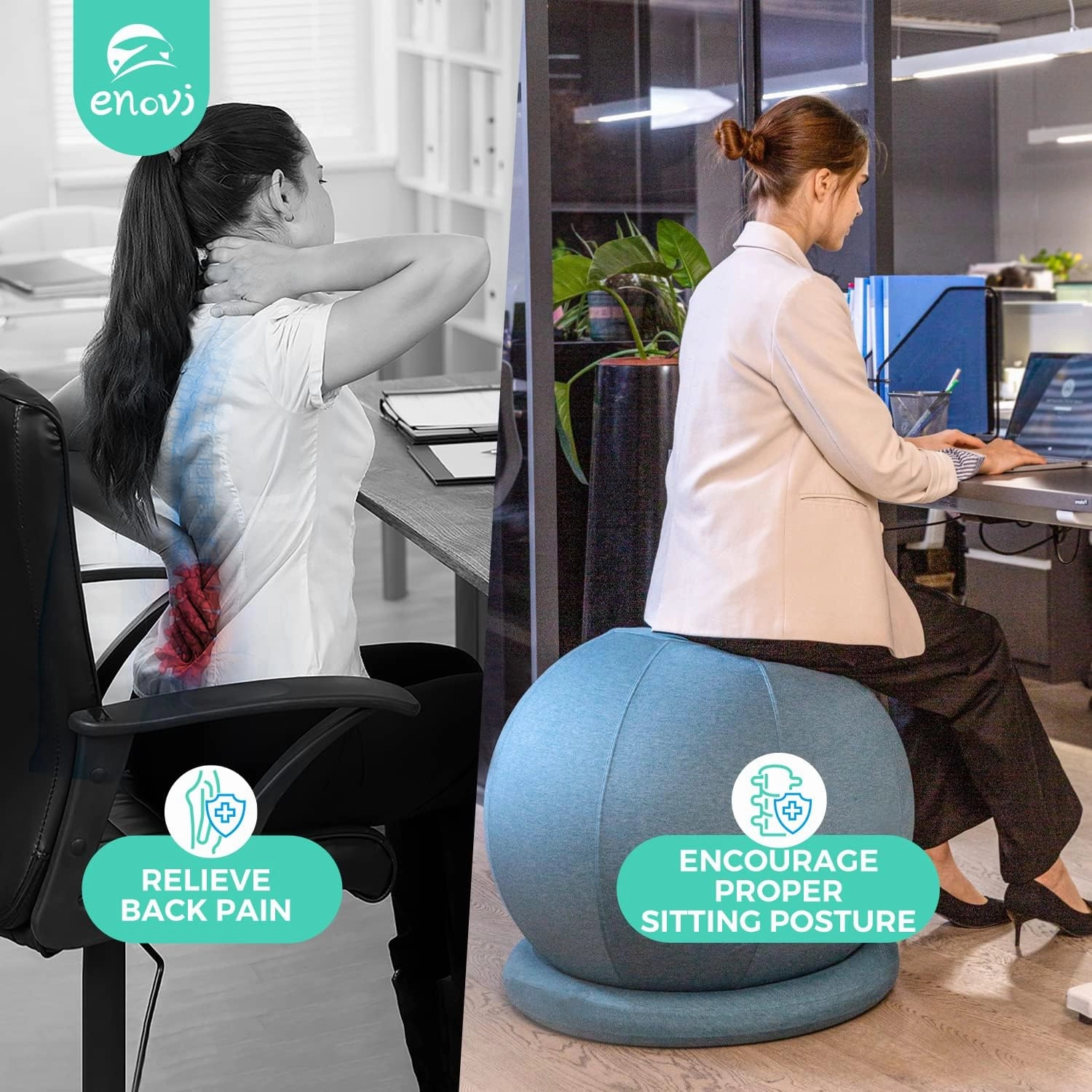 ProBalanceΩ Ball Chair, Yoga Ball Chair Exercise Ball Chair with Slipcover and Base for Home Office Desk, Birthing & Pregnancy, Stability Ball & Balance Ball Seat to Relieve Back Pain, Multiple color size