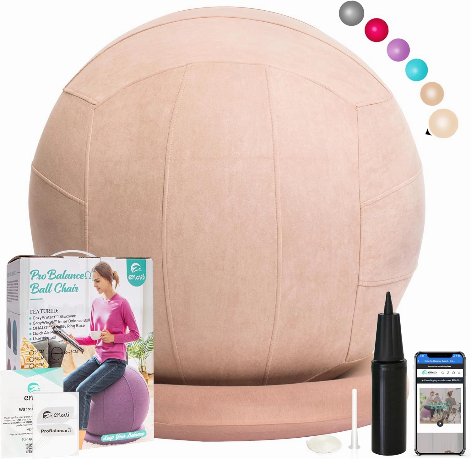 ProBalanceΩ Ball Chair, Yoga Ball Chair Exercise Ball Chair with Slipcover and Base for Home Office Desk, Birthing & Pregnancy, Stability Ball & Balance Ball Seat to Relieve Back Pain, Multiple color size